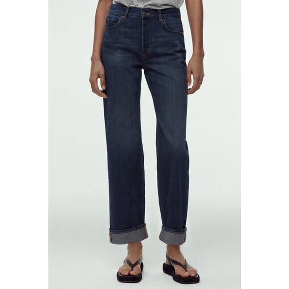 ZARA The Relaxed Boyfriend Jean Womens 26 Dark Blue Mid Rise Loose Straight - Picture 2 of 16